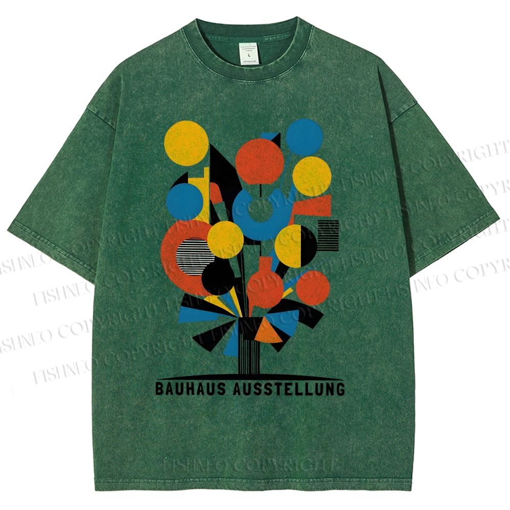 Unisex Bauhaus Geometric Flowers Printed Washed Tee
