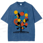Unisex Bauhaus Geometric Flowers Printed Washed Tee