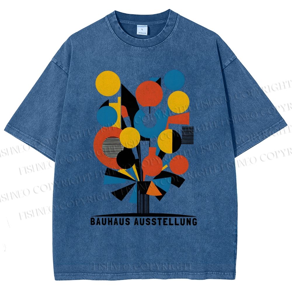 Unisex Bauhaus Geometric Flowers Printed Washed Tee