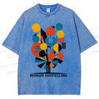 Unisex Bauhaus Geometric Flowers Printed Washed Tee