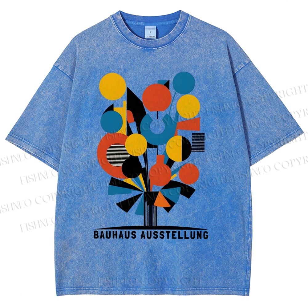 Unisex Bauhaus Geometric Flowers Printed Washed Tee