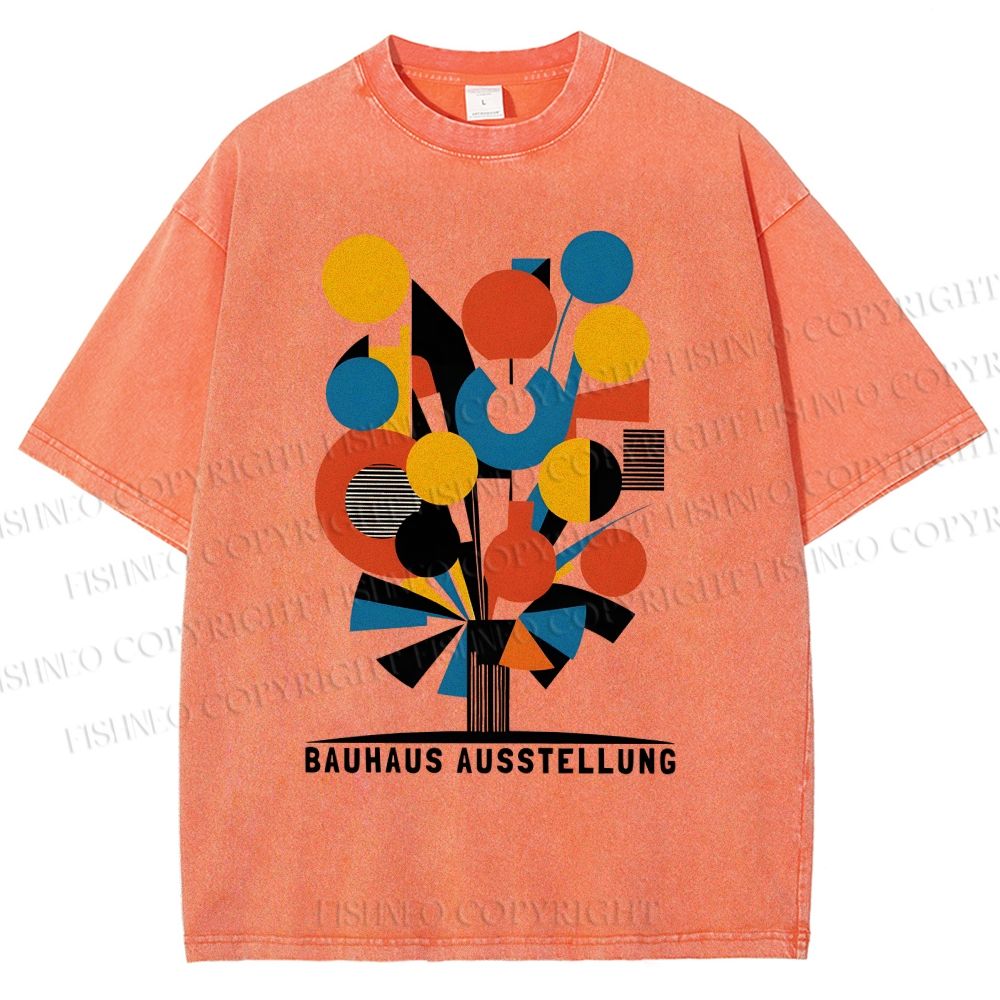 Unisex Bauhaus Geometric Flowers Printed Washed Tee