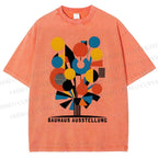 Unisex Bauhaus Geometric Flowers Printed Washed Tee