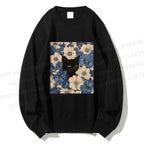 Unisex Cat & Flowers Printed Sweatshirt