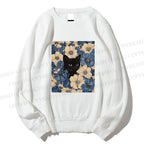 Unisex Cat & Flowers Printed Sweatshirt