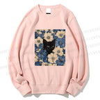 Unisex Cat & Flowers Printed Sweatshirt
