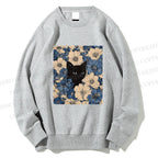 Unisex Cat & Flowers Printed Sweatshirt