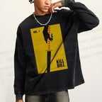 Unisex Casual Washed Kill Bill Printed Long Sleeve T-shirt