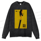 Unisex Casual Washed Kill Bill Printed Long Sleeve T-shirt