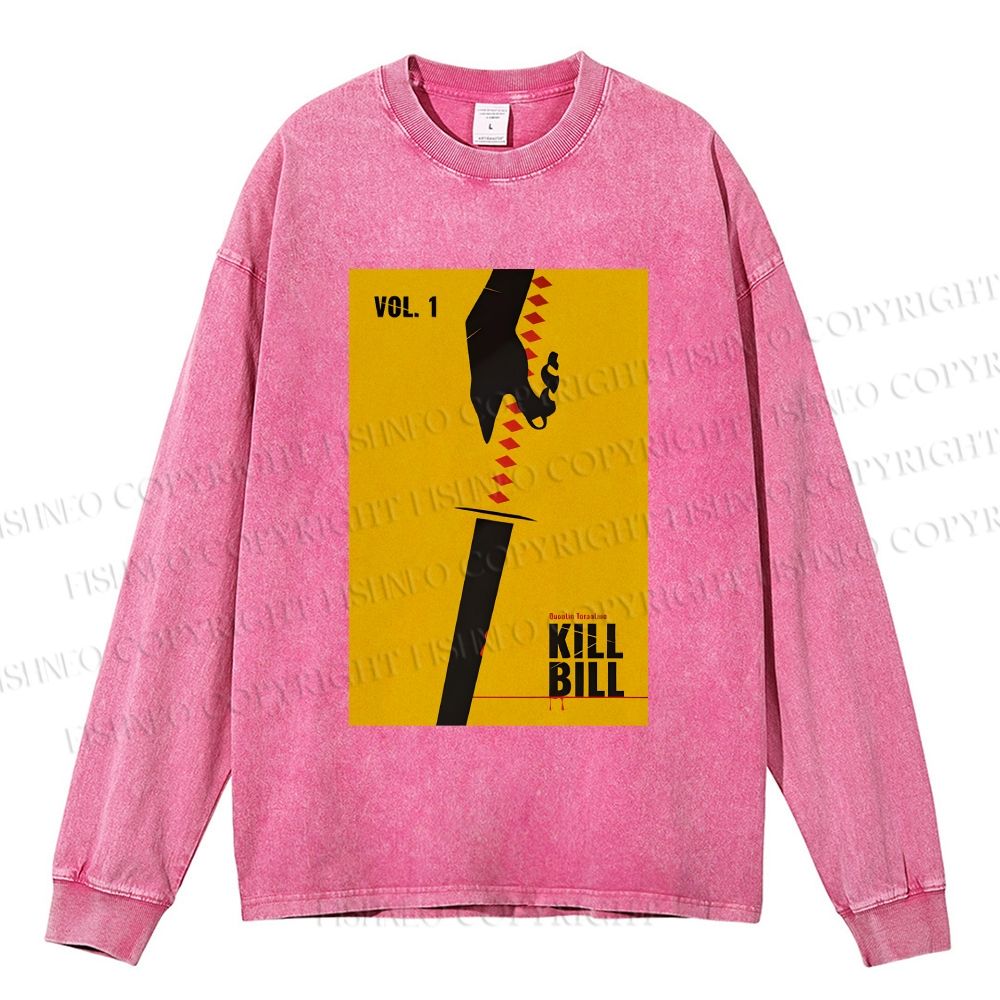 Unisex Casual Washed Kill Bill Printed Long Sleeve T-shirt
