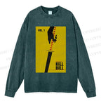 Unisex Casual Washed Kill Bill Printed Long Sleeve T-shirt