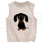 Unisex Black Dog Printed Washed Tank Top