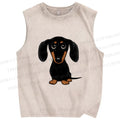 Unisex Black Dog Printed Washed Tank Top