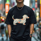 Unisex Classic Cotton Floral Dachshund Printed T-shirt