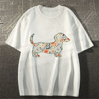 Unisex Classic Cotton Floral Dachshund Printed T-shirt