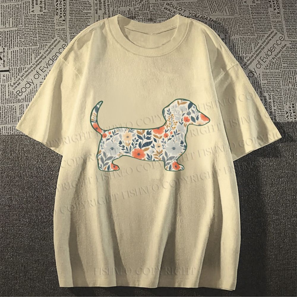 Unisex Classic Cotton Floral Dachshund Printed T-shirt