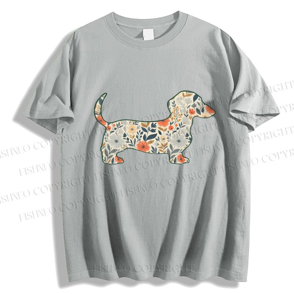 Unisex Classic Cotton Floral Dachshund Printed T-shirt
