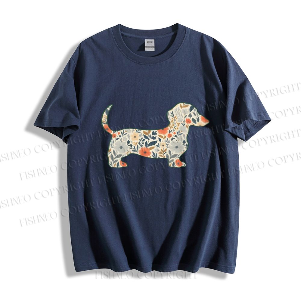 Unisex Classic Cotton Floral Dachshund Printed T-shirt