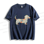 Unisex Classic Cotton Floral Dachshund Printed T-shirt