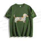 Unisex Classic Cotton Floral Dachshund Printed T-shirt