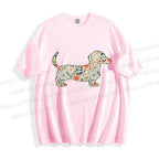 Unisex Classic Cotton Floral Dachshund Printed T-shirt