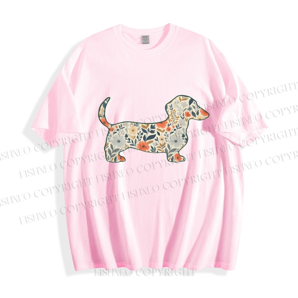 Unisex Classic Cotton Floral Dachshund Printed T-shirt