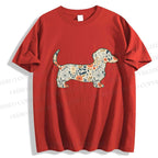 Unisex Classic Cotton Floral Dachshund Printed T-shirt