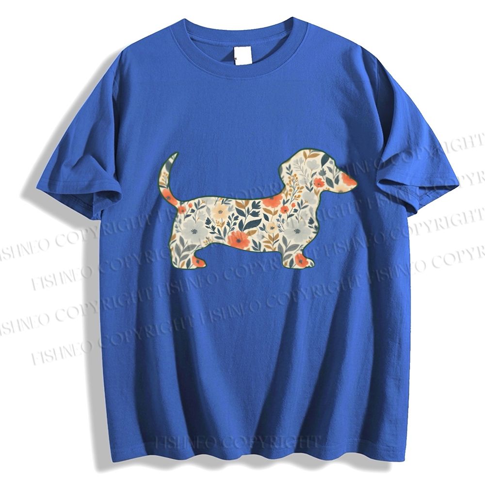 Unisex Classic Cotton Floral Dachshund Printed T-shirt