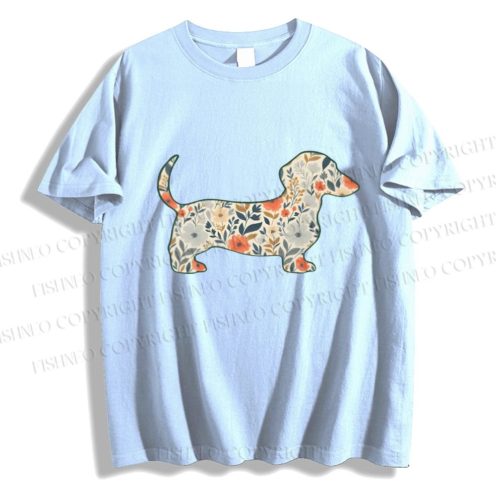 Unisex Classic Cotton Floral Dachshund Printed T-shirt