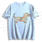 Unisex Classic Cotton Floral Dachshund Printed T-shirt