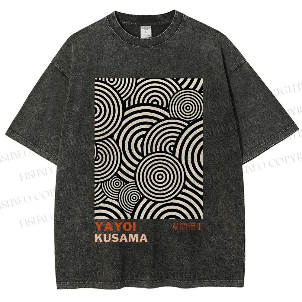 Unisex Yayoi Kusama Geometric Circles Printed Washed Tee