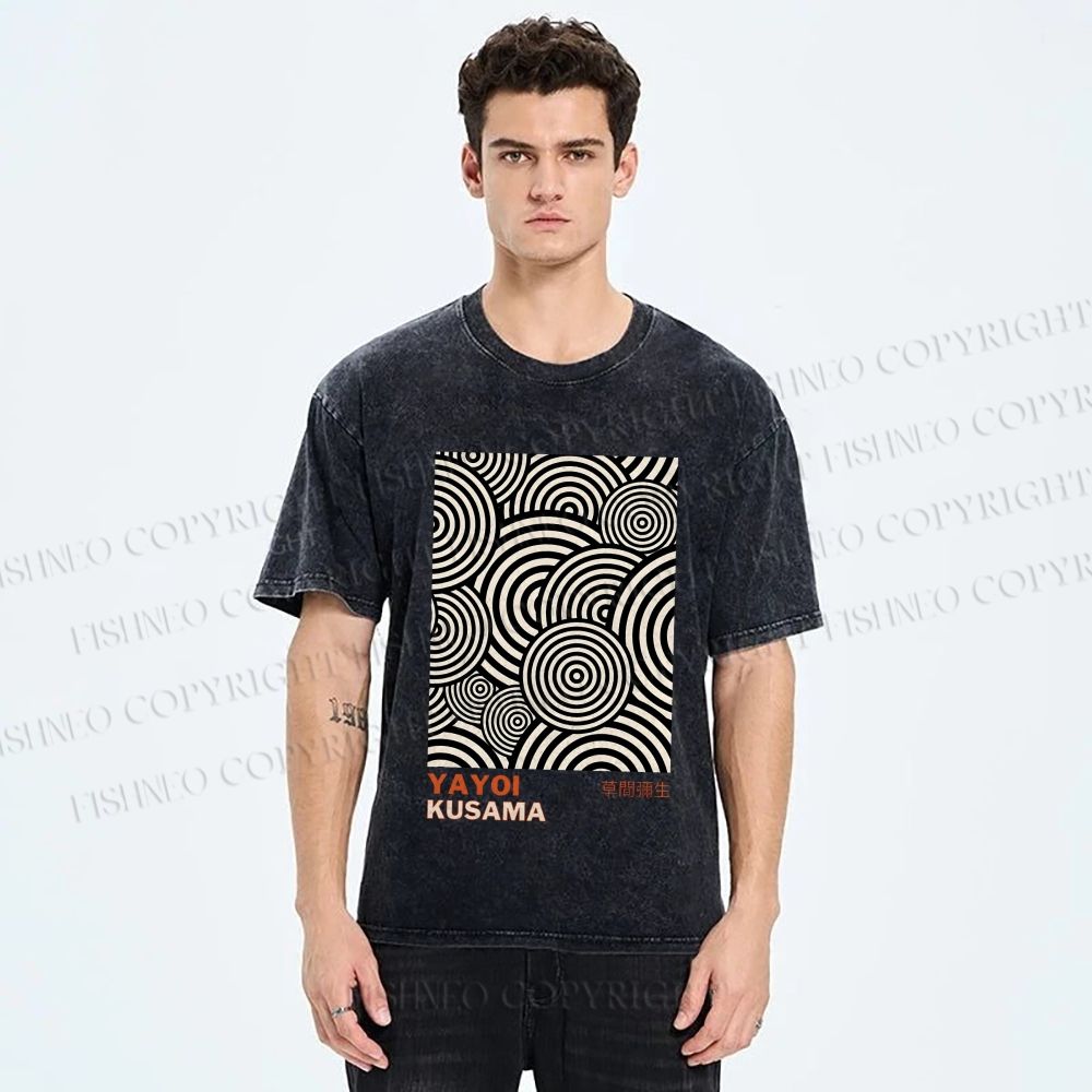 Unisex Yayoi Kusama Geometric Circles Printed Washed Tee