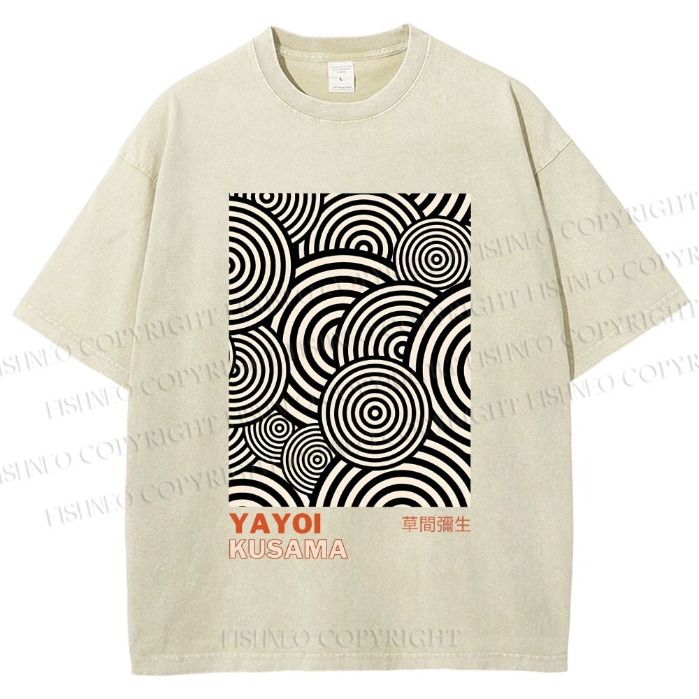 Unisex Yayoi Kusama Geometric Circles Printed Washed Tee