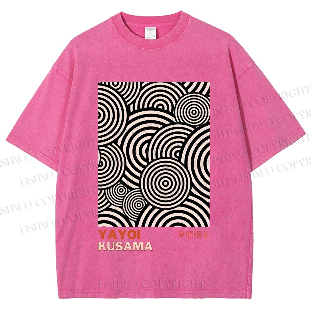 Unisex Yayoi Kusama Geometric Circles Printed Washed Tee