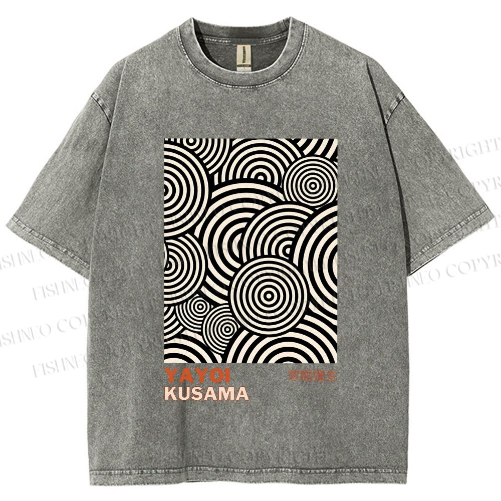 Unisex Yayoi Kusama Geometric Circles Printed Washed Tee