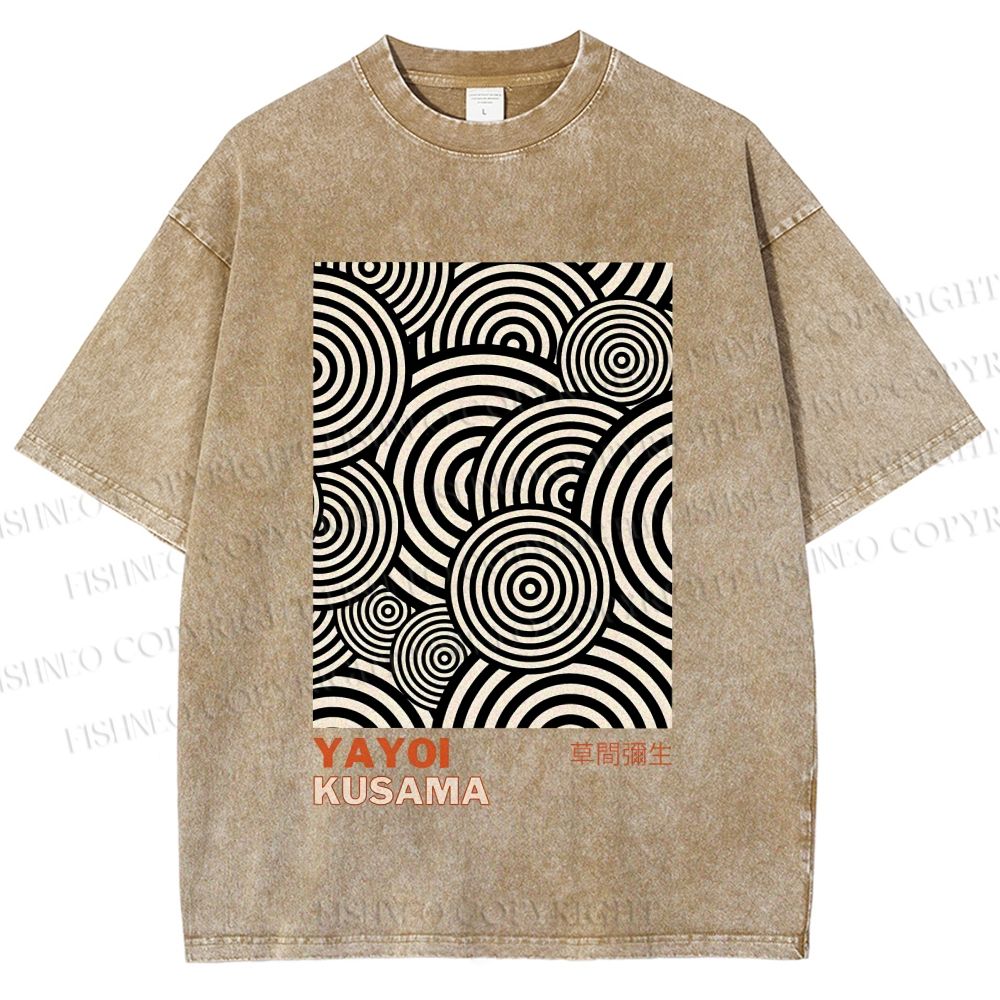 Unisex Yayoi Kusama Geometric Circles Printed Washed Tee