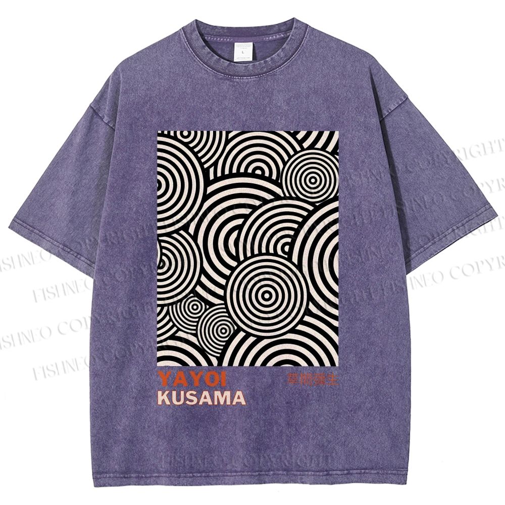 Unisex Yayoi Kusama Geometric Circles Printed Washed Tee