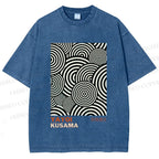 Unisex Yayoi Kusama Geometric Circles Printed Washed Tee