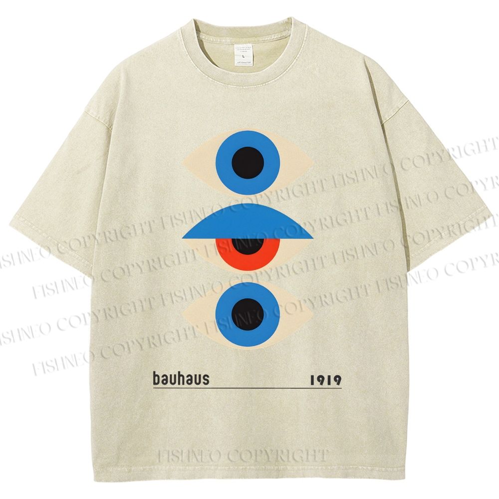 Unisex Bauhaus Art Geometric Eye Printed Washed Tee