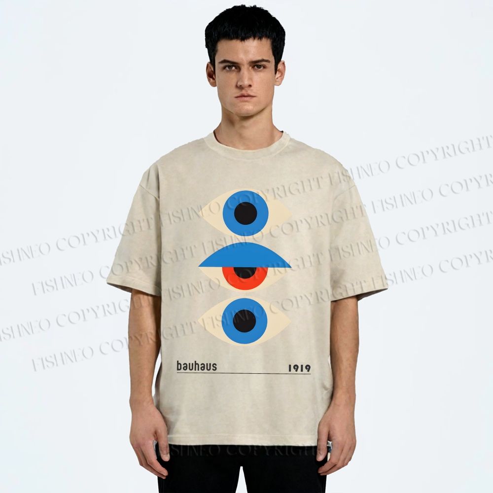 Unisex Bauhaus Art Geometric Eye Printed Washed Tee