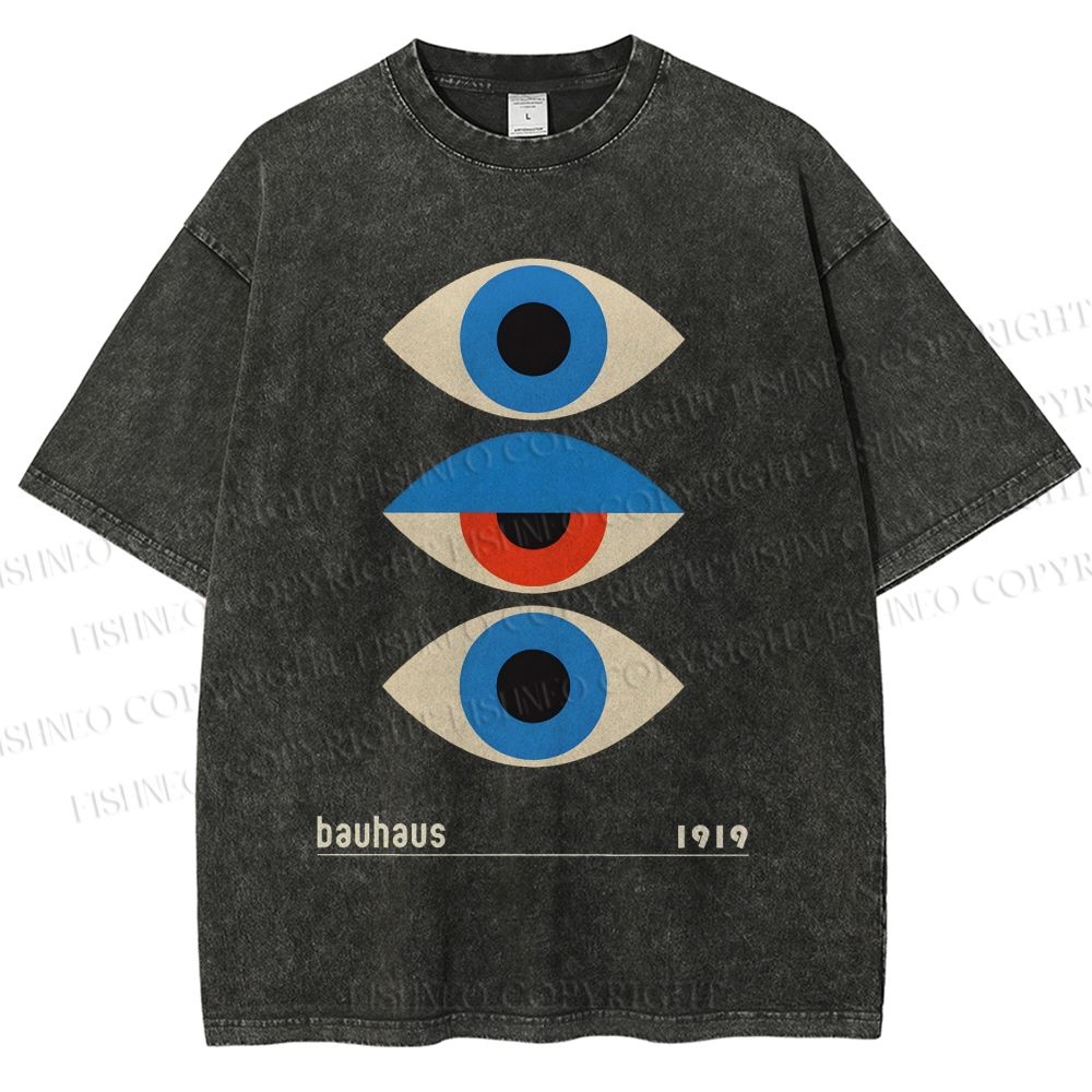 Unisex Bauhaus Art Geometric Eye Printed Washed Tee
