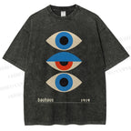Unisex Bauhaus Art Geometric Eye Printed Washed Tee