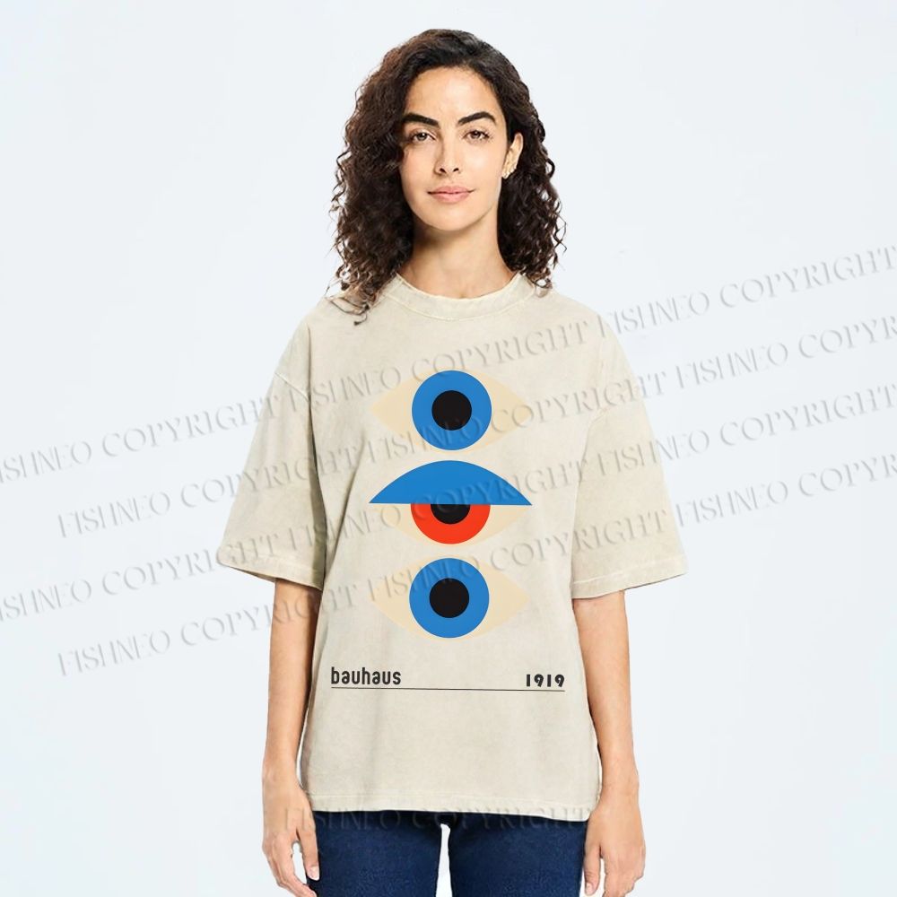 Unisex Bauhaus Art Geometric Eye Printed Washed Tee