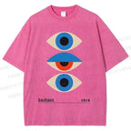 Unisex Bauhaus Art Geometric Eye Printed Washed Tee