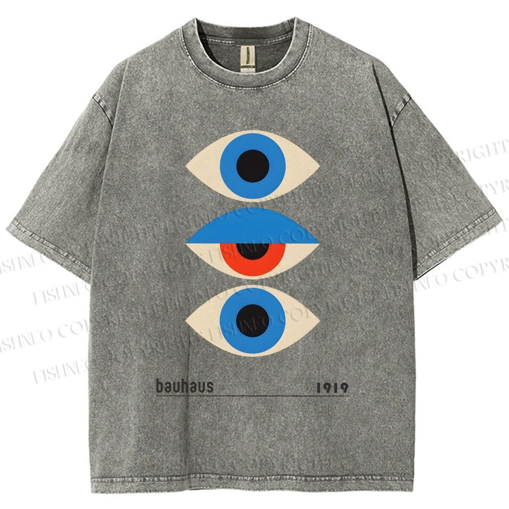 Unisex Bauhaus Art Geometric Eye Printed Washed Tee