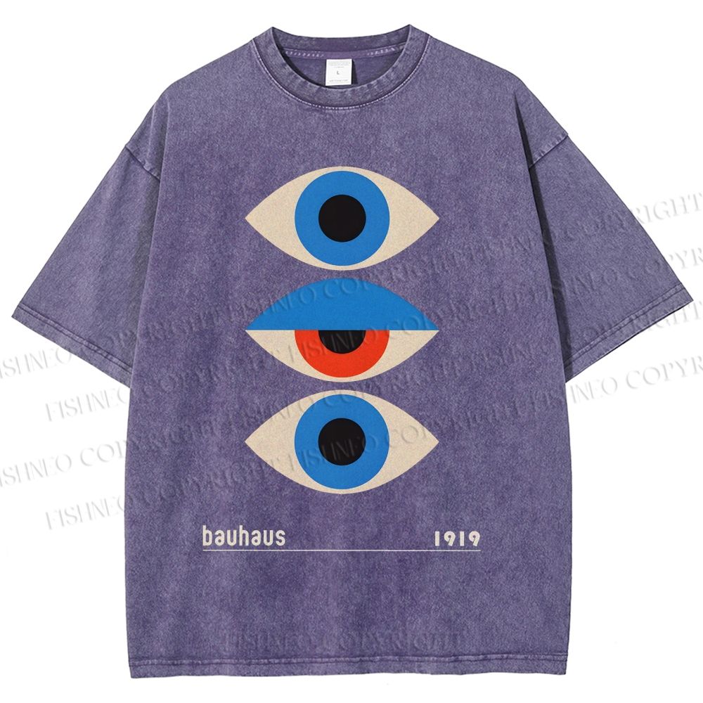 Unisex Bauhaus Art Geometric Eye Printed Washed Tee