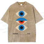 Unisex Bauhaus Art Geometric Eye Printed Washed Tee