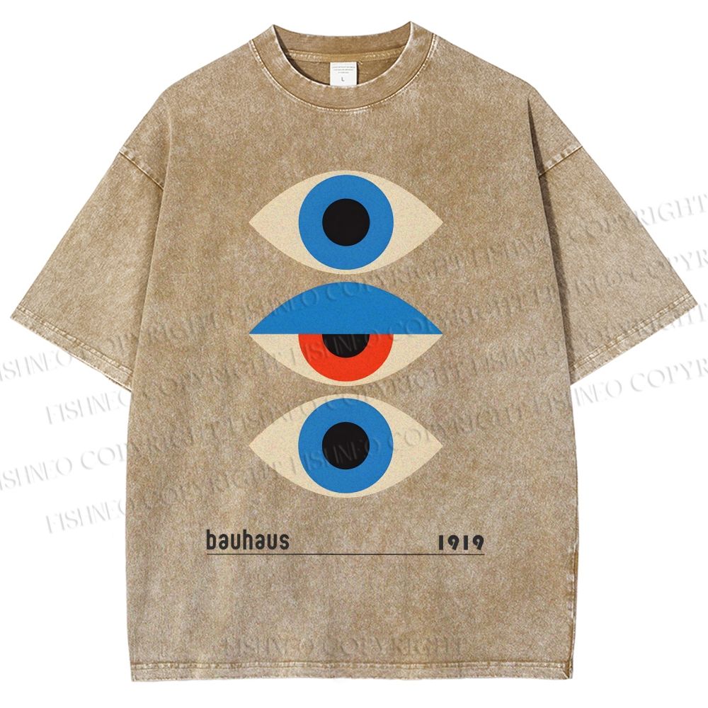 Unisex Bauhaus Art Geometric Eye Printed Washed Tee