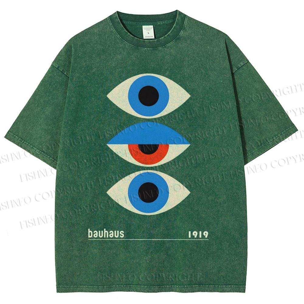 Unisex Bauhaus Art Geometric Eye Printed Washed Tee