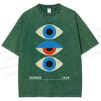 Unisex Bauhaus Art Geometric Eye Printed Washed Tee